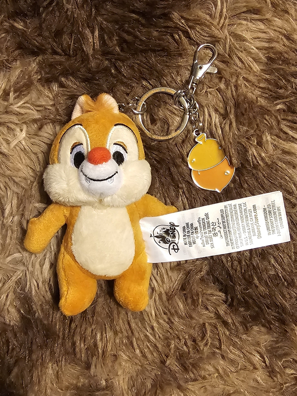 Disney Orange and Cream Chip Plush Keychain with Acorn Enamel Charm